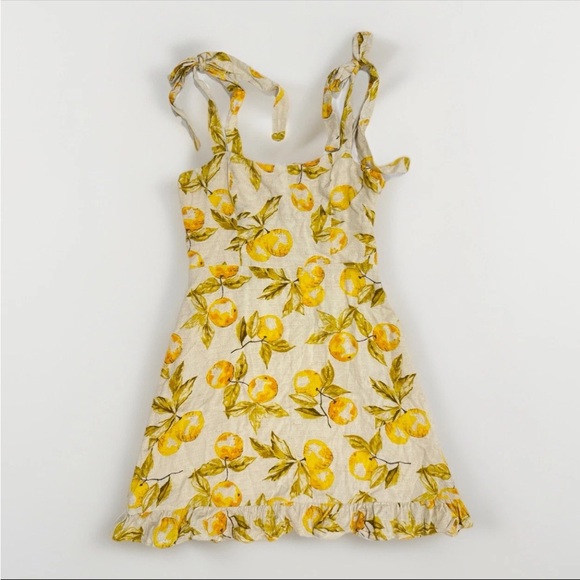 Urban Outfitters UO Jolene Linen Tie Mini Dress Lemon Yellow Cottagecore Fruit S - Picture 1 of 5
